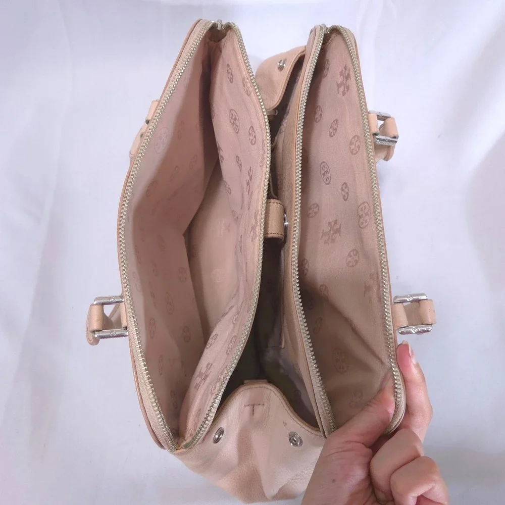 Tory Burch Mercer Dome Satchel Pebbled Leather Blush Pink Crossbody Turnlock